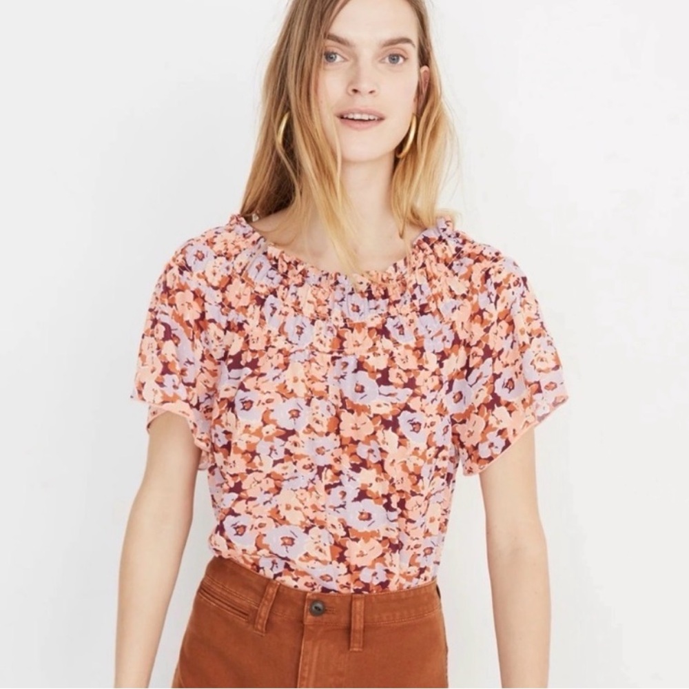 Madewell‎ Floral Breeze Smocked Mockneck Top S Romantic Sheer Boho Blouse